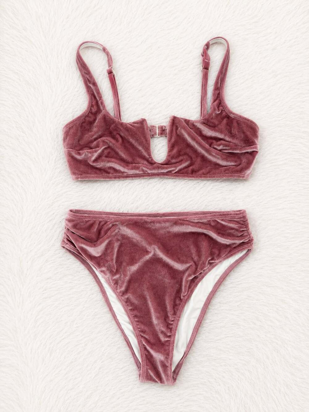 CUPSHE Pink Velvet Two-Piece Bikini Set Size M
